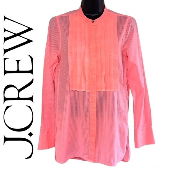 J.Crew Neon Coral Grosgrain Grain Ribbon Long Sleeve Blouse Size 0 - Picture 2 of 15